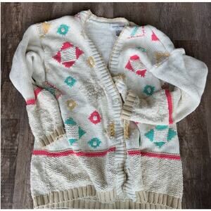 XL Grandma Core Vintage Sweater Button Down Geometric Shapes